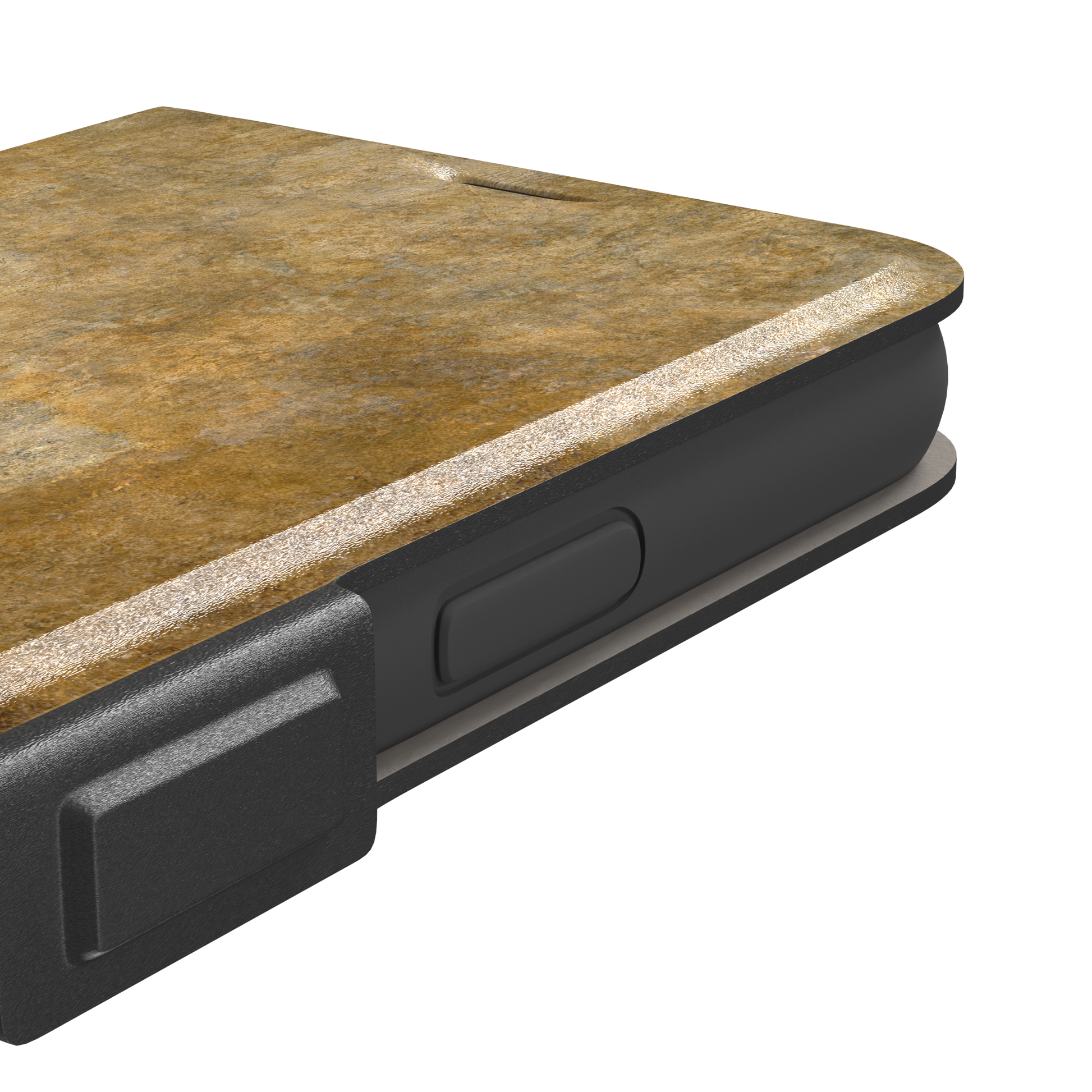 The Dog by Francisco de Goya phone case showing a lone dog emerging from a dark hillside against a vast golden ochre background, phone case by Caselier — wallet case, volume buttons detail