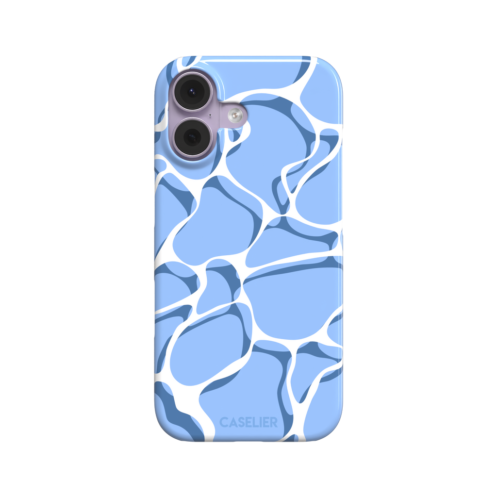 Water phone case featuring a soft blue mosaic pattern with wavy white lines evoking sunlit pool ripples, part of the Memories of Summer collection — snap case, front view | Caselier