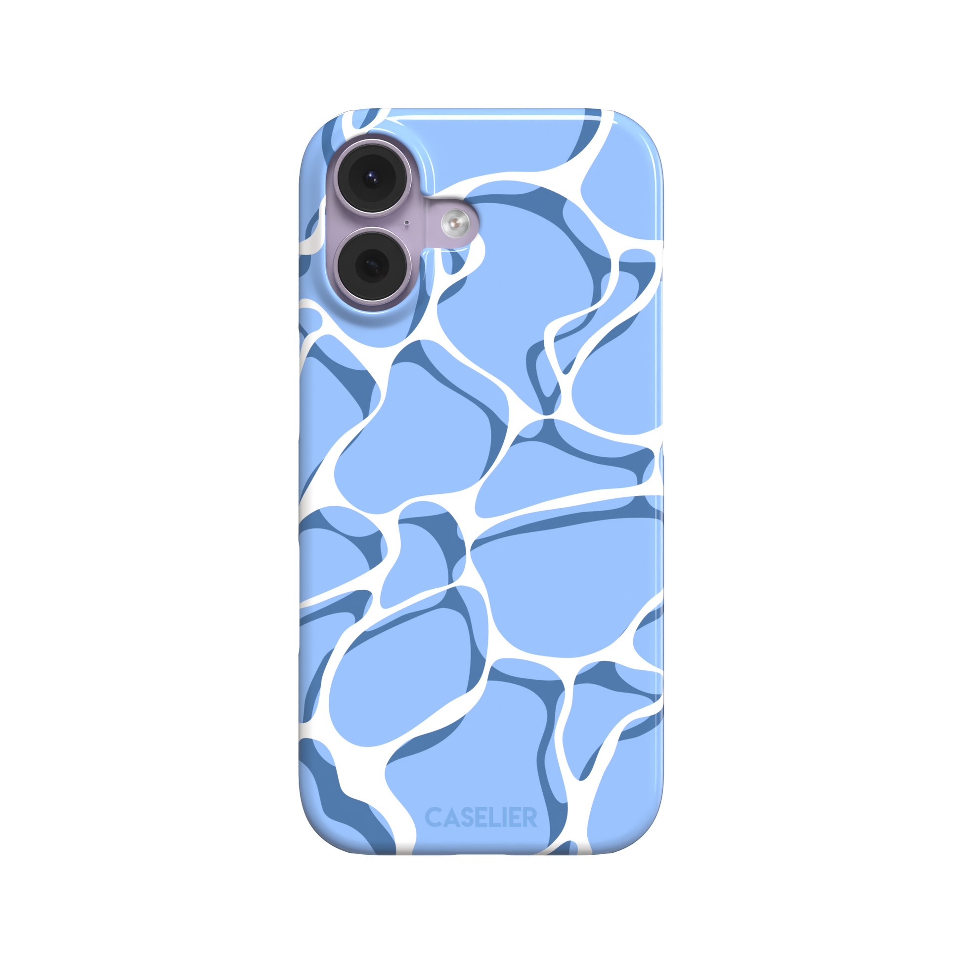 Water phone case featuring a soft blue mosaic pattern with wavy white lines evoking sunlit pool ripples, part of the Memories of Summer collection — snap case, front view | Caselier