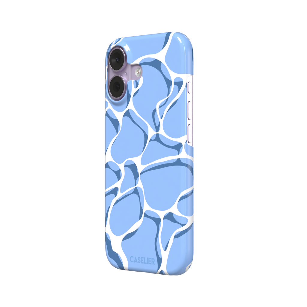 Water phone case featuring a soft blue mosaic pattern with wavy white lines evoking sunlit pool ripples, part of the Memories of Summer collection — snap case, right view | Caselier