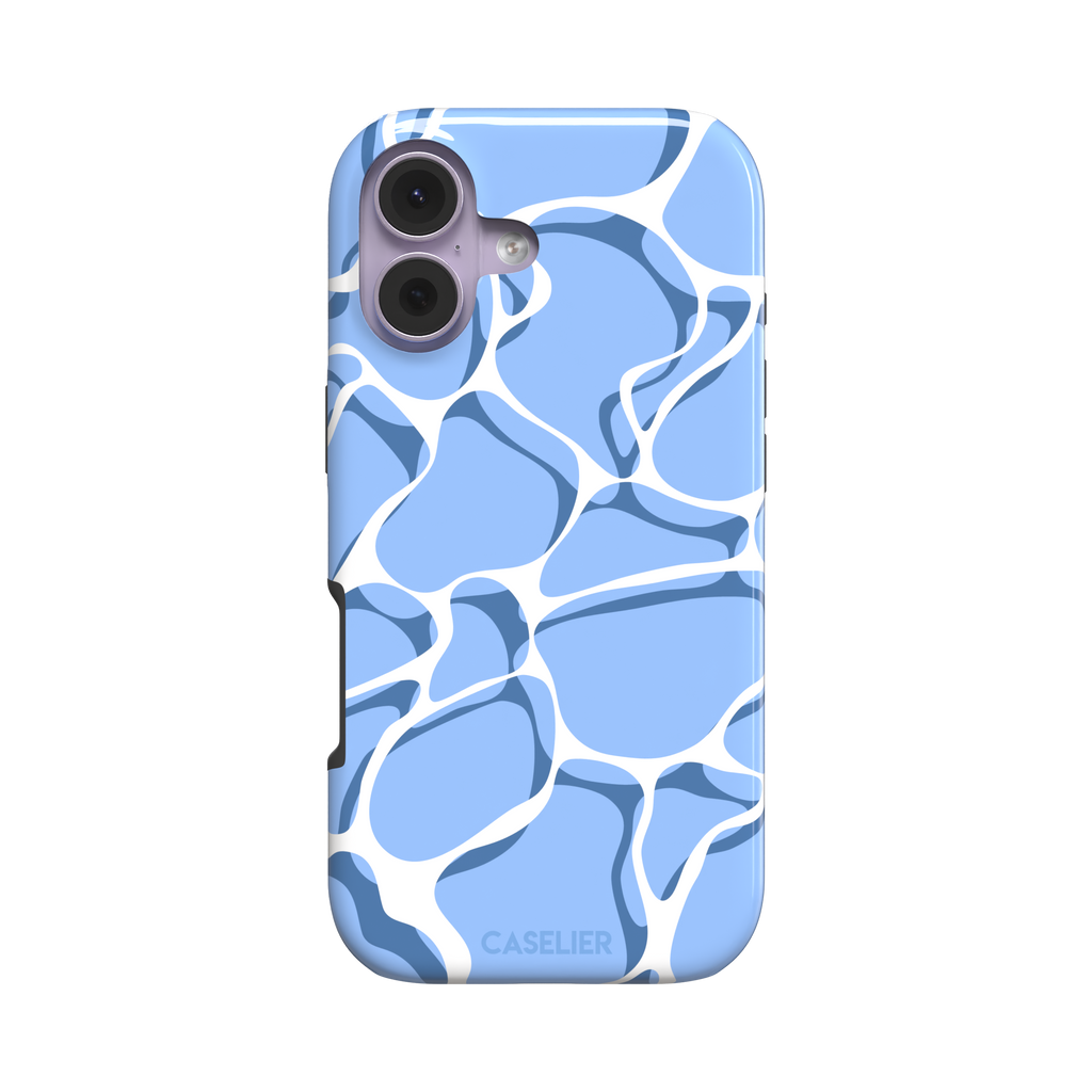 Water phone case featuring a soft blue mosaic pattern with wavy white lines evoking sunlit pool ripples, part of the Memories of Summer collection — tough case, front view | Caselier