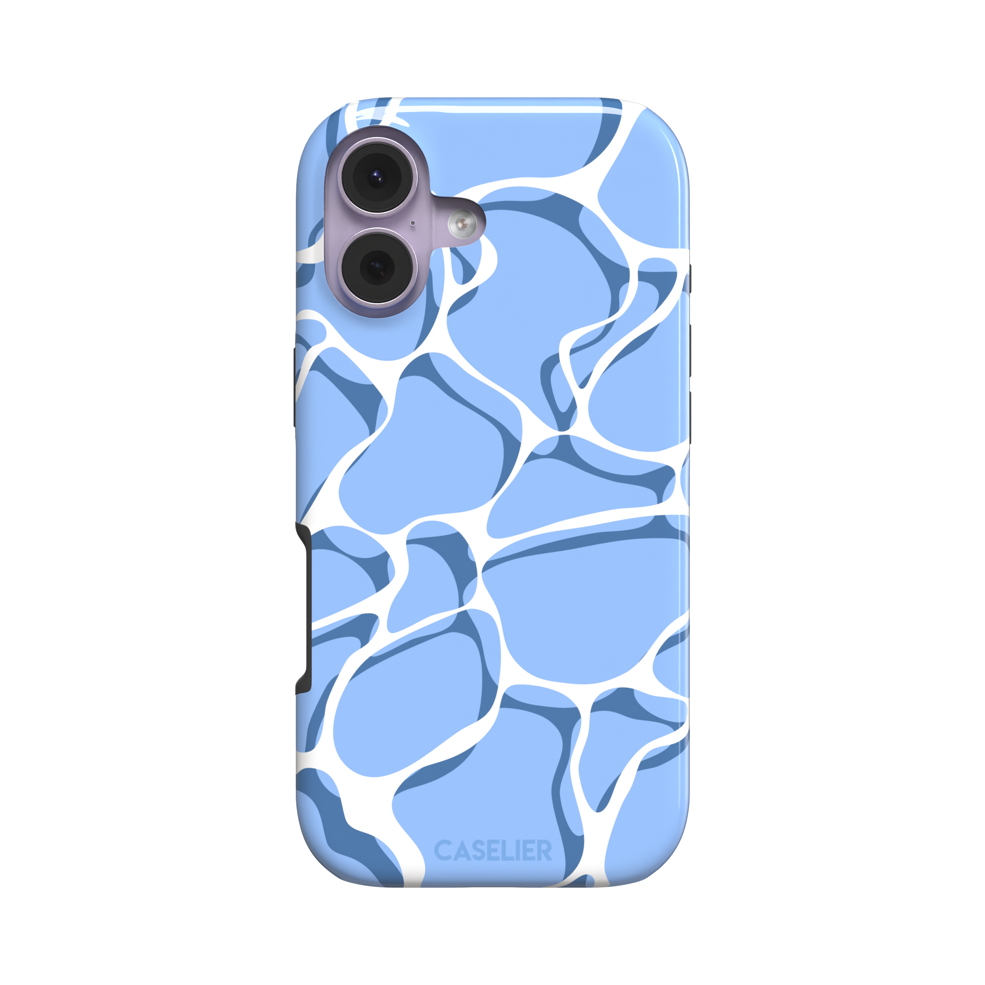 Water phone case featuring a soft blue mosaic pattern with wavy white lines evoking sunlit pool ripples, part of the Memories of Summer collection — tough case, front view | Caselier