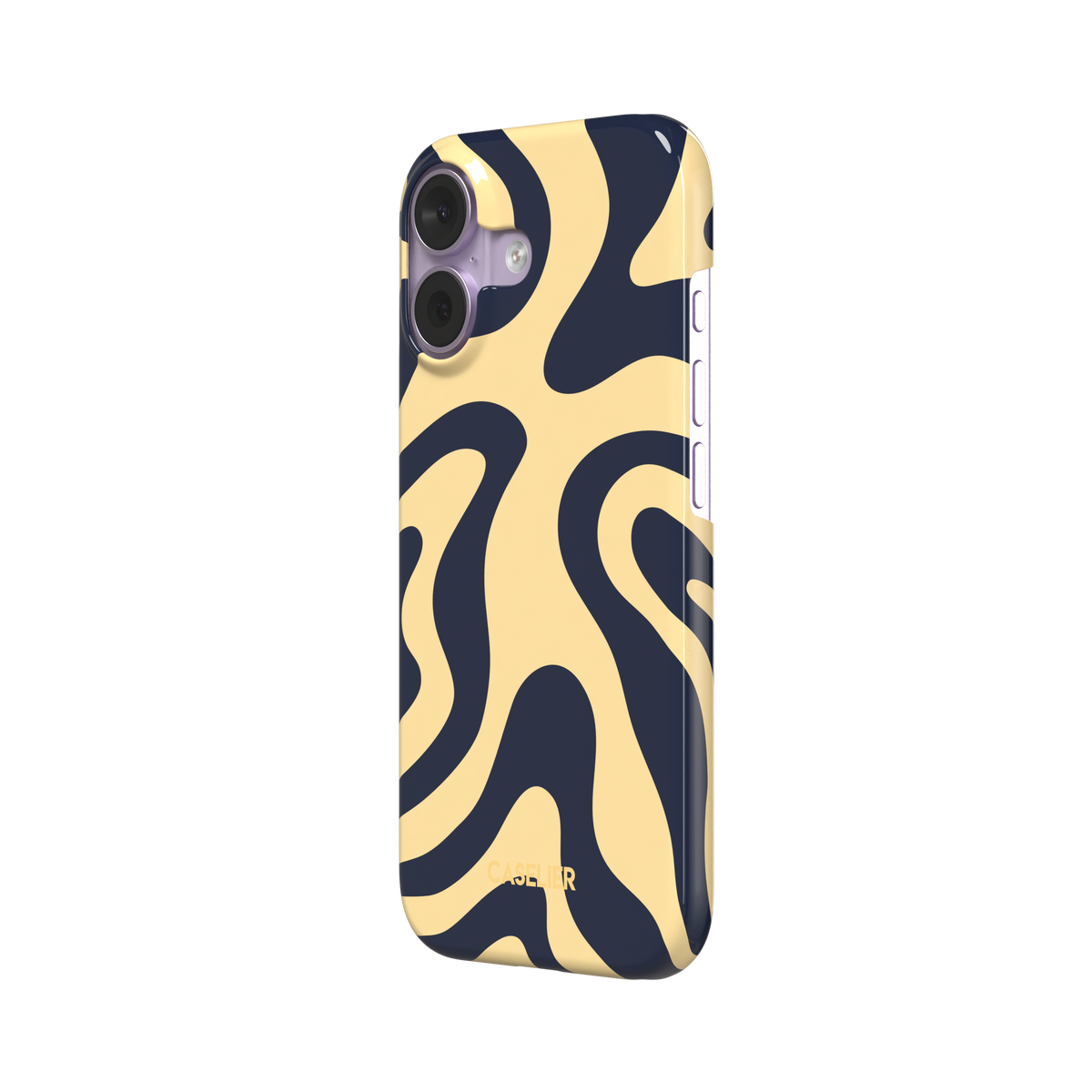 Wavey, wavy swirl pattern in navy blue and cream, snap case, right view, phone case by Caselier