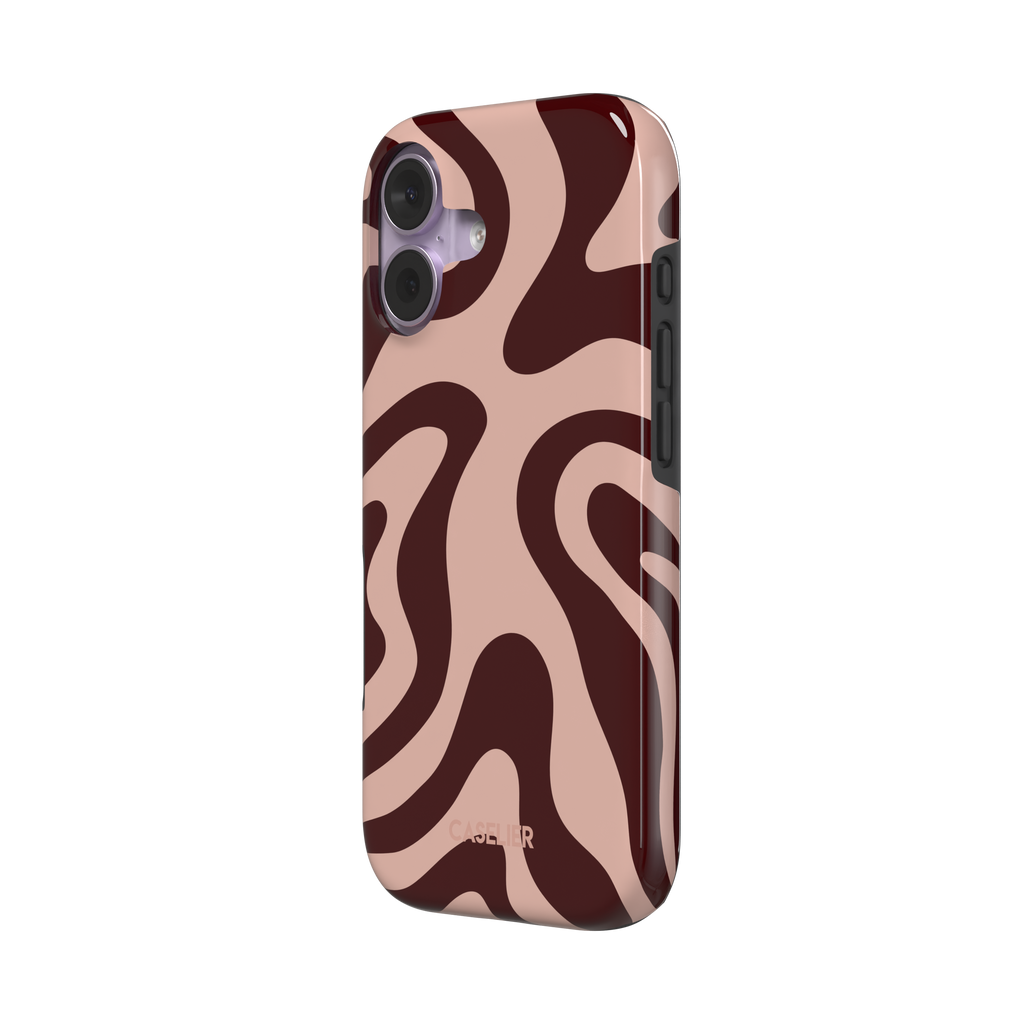 Wavey, liquid swirl pattern in blush pink and maroon, tough case, right view, phone case by Caselier