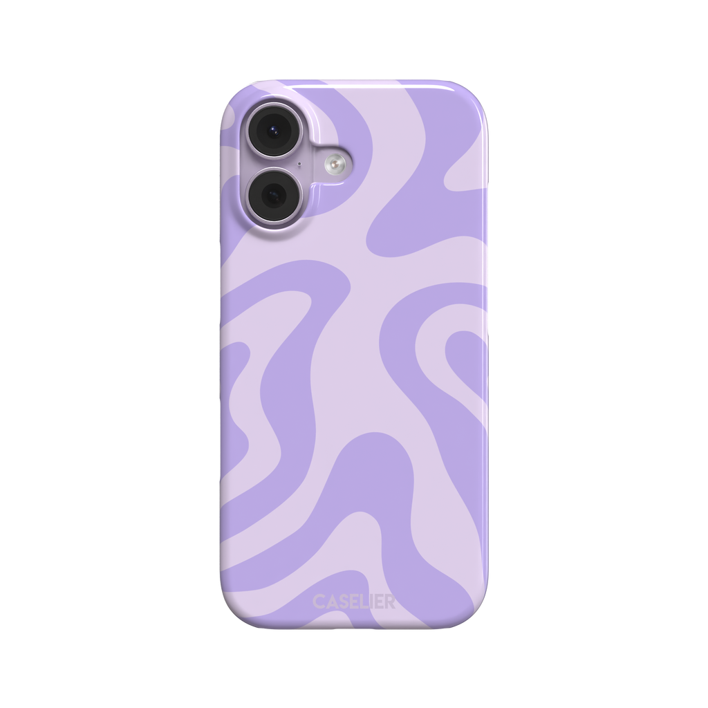 Wavey abstract phone case in lilac and soft lavender fluid swirl pattern, phone case by Caselier — snap case, front view