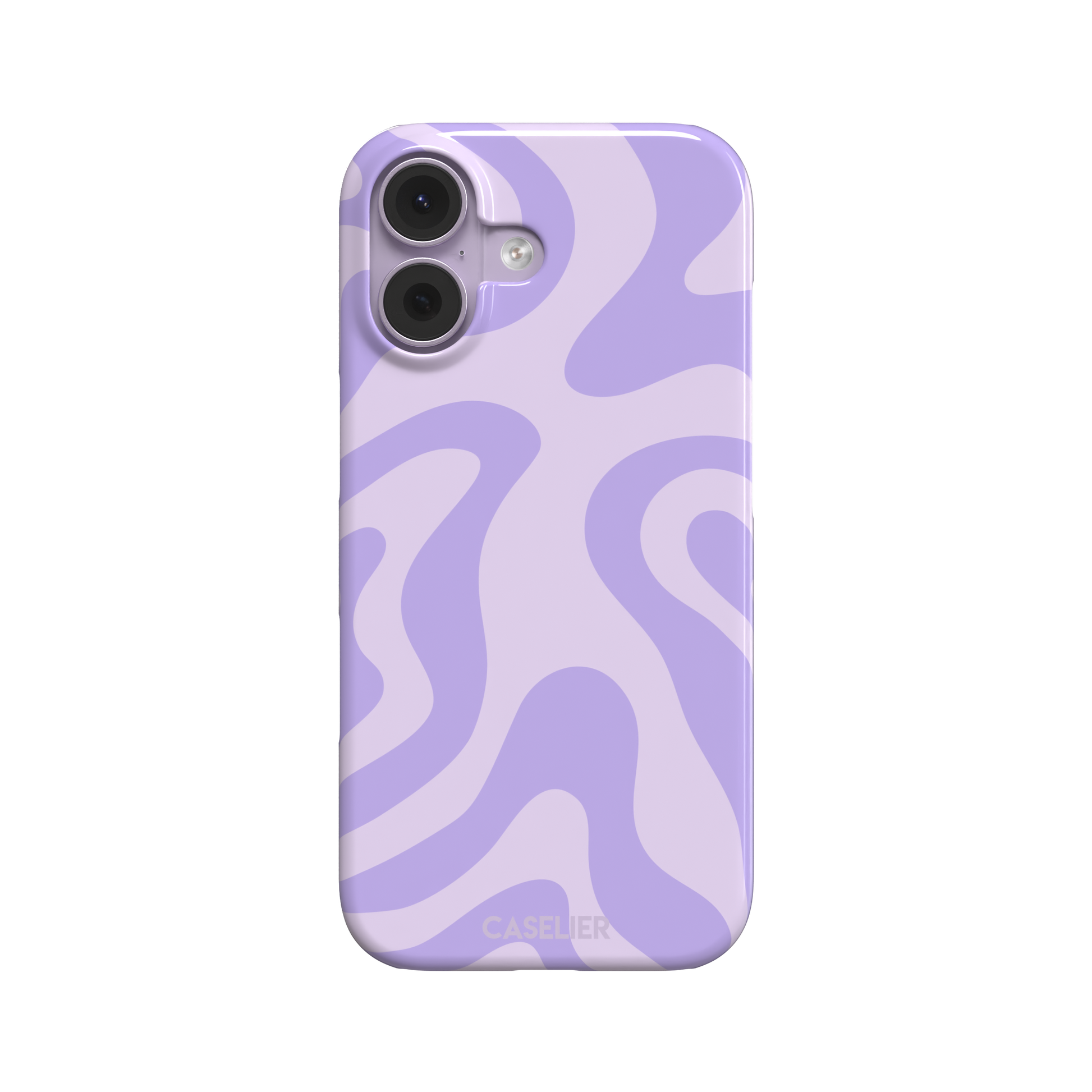 Wavey abstract phone case in lilac and soft lavender fluid swirl pattern, phone case by Caselier — snap case, front view