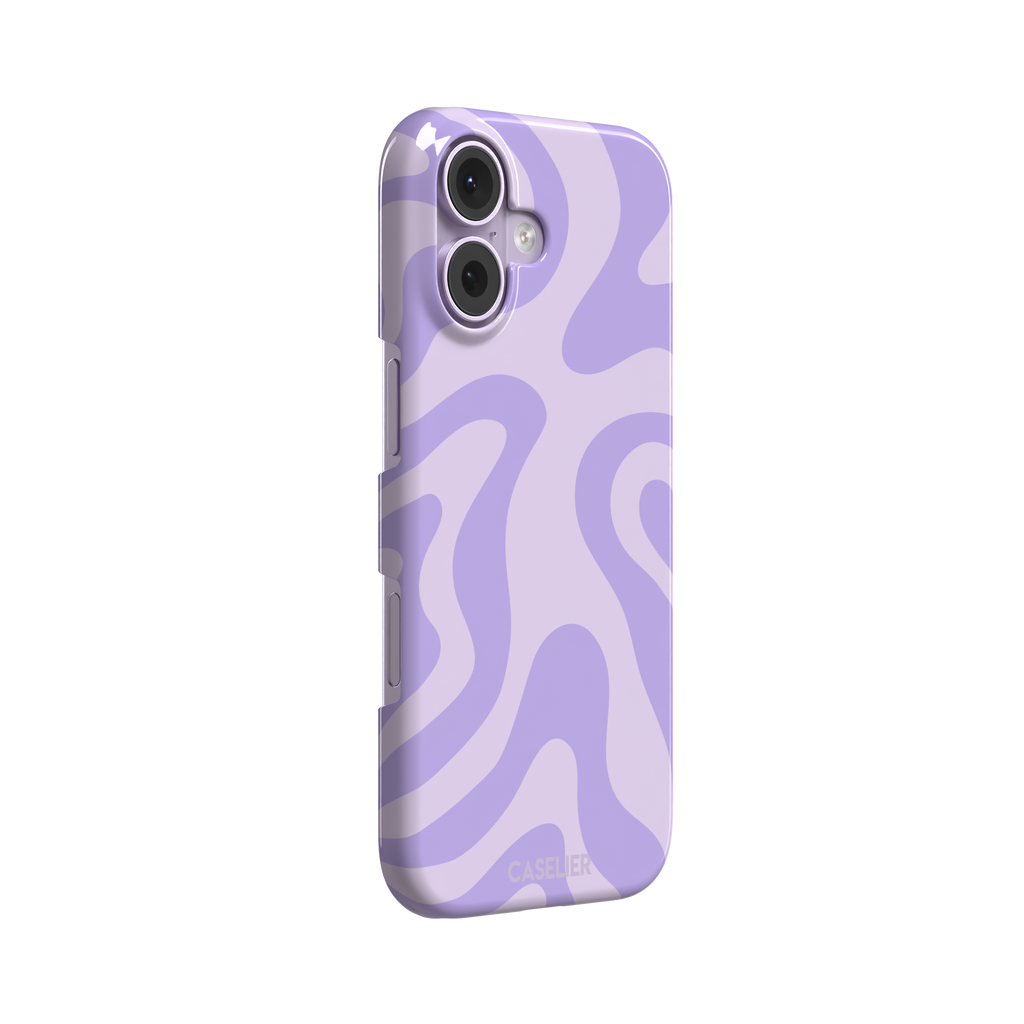 Wavey abstract phone case in lilac and soft lavender fluid swirl pattern, phone case by Caselier — snap case, left view