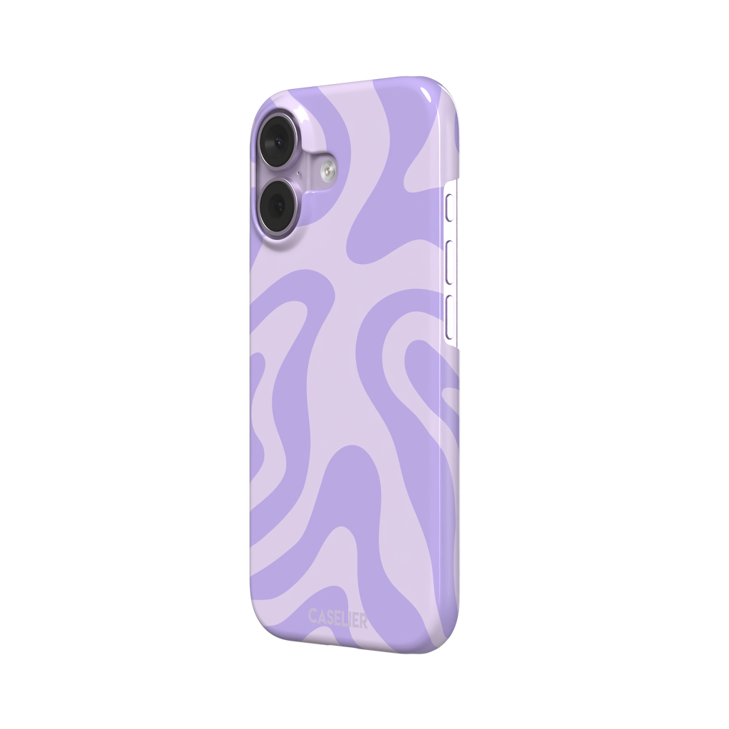 Wavey abstract phone case in lilac and soft lavender fluid swirl pattern, phone case by Caselier — snap case, right view