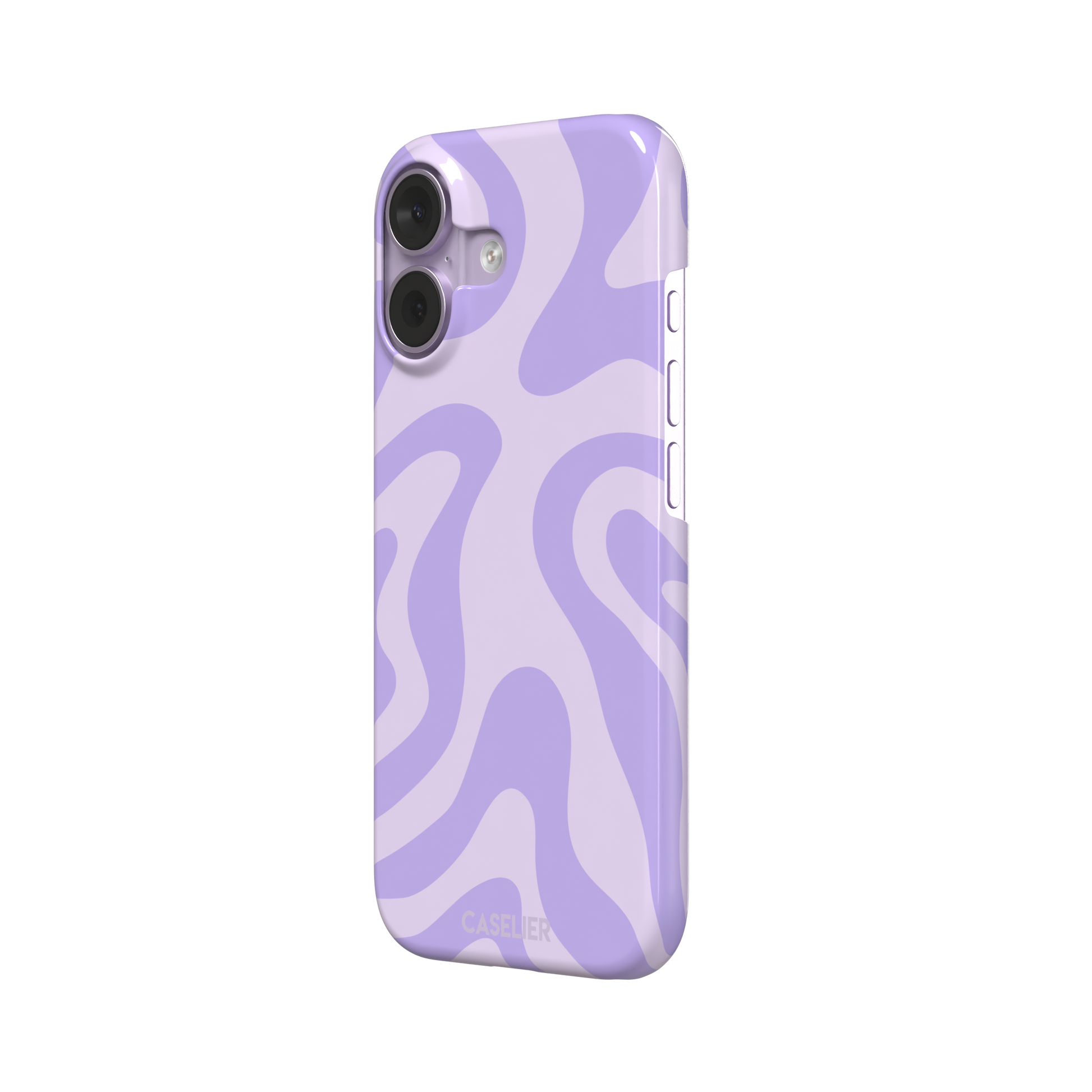 Wavey abstract phone case in lilac and soft lavender fluid swirl pattern, phone case by Caselier — snap case, right view