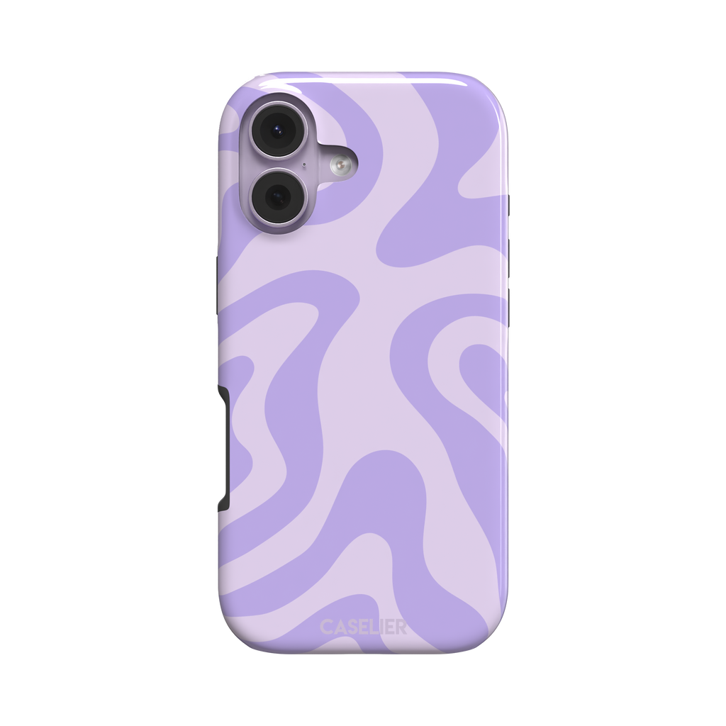 Wavey abstract phone case in lilac and soft lavender fluid swirl pattern, phone case by Caselier — tough case, front view