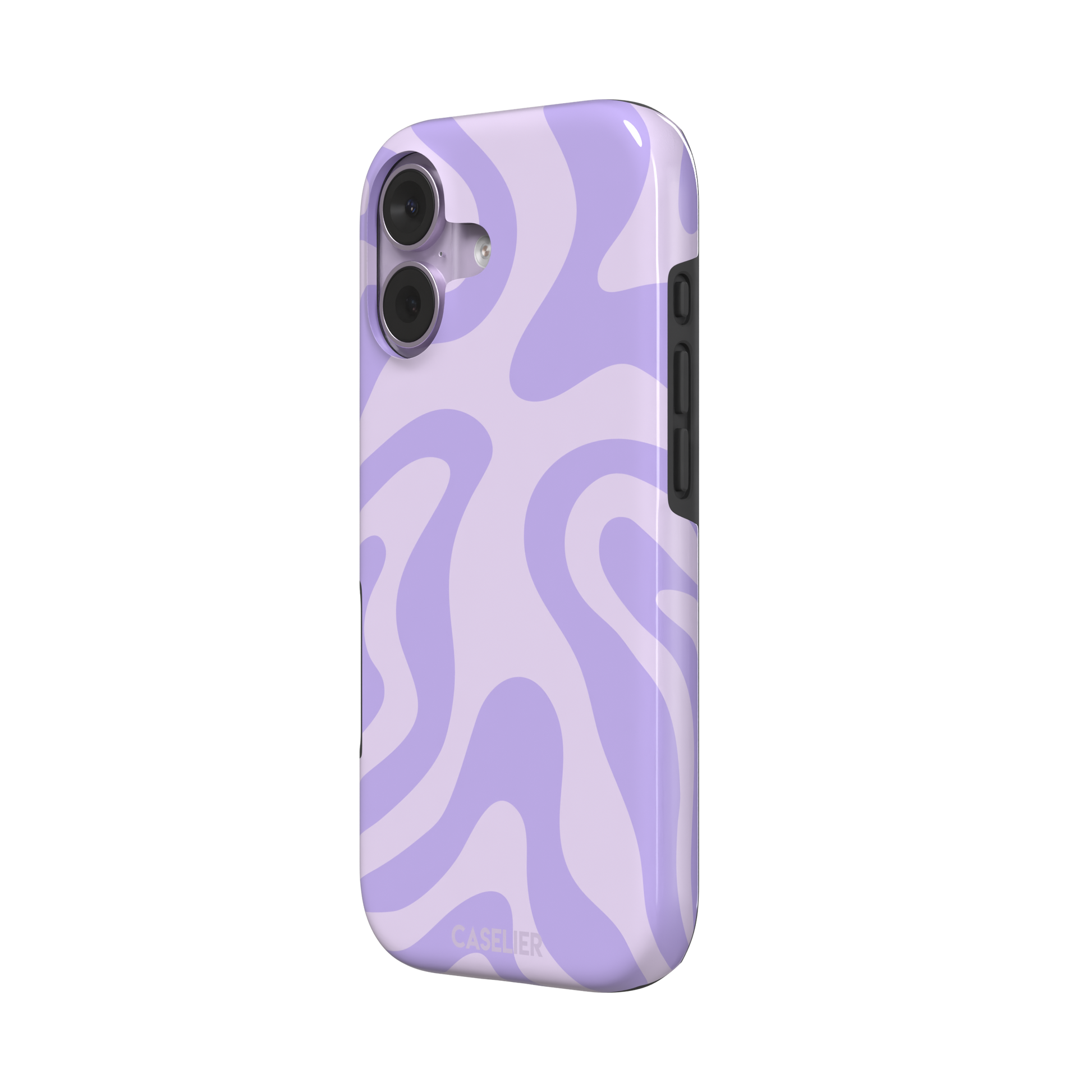 Wavey abstract phone case in lilac and soft lavender fluid swirl pattern, phone case by Caselier — tough case, right view