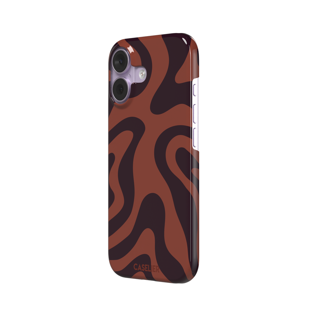 Wavey abstract phone case in terracotta and dark burgundy fluid swirl pattern, phone case by Caselier — snap case, right view