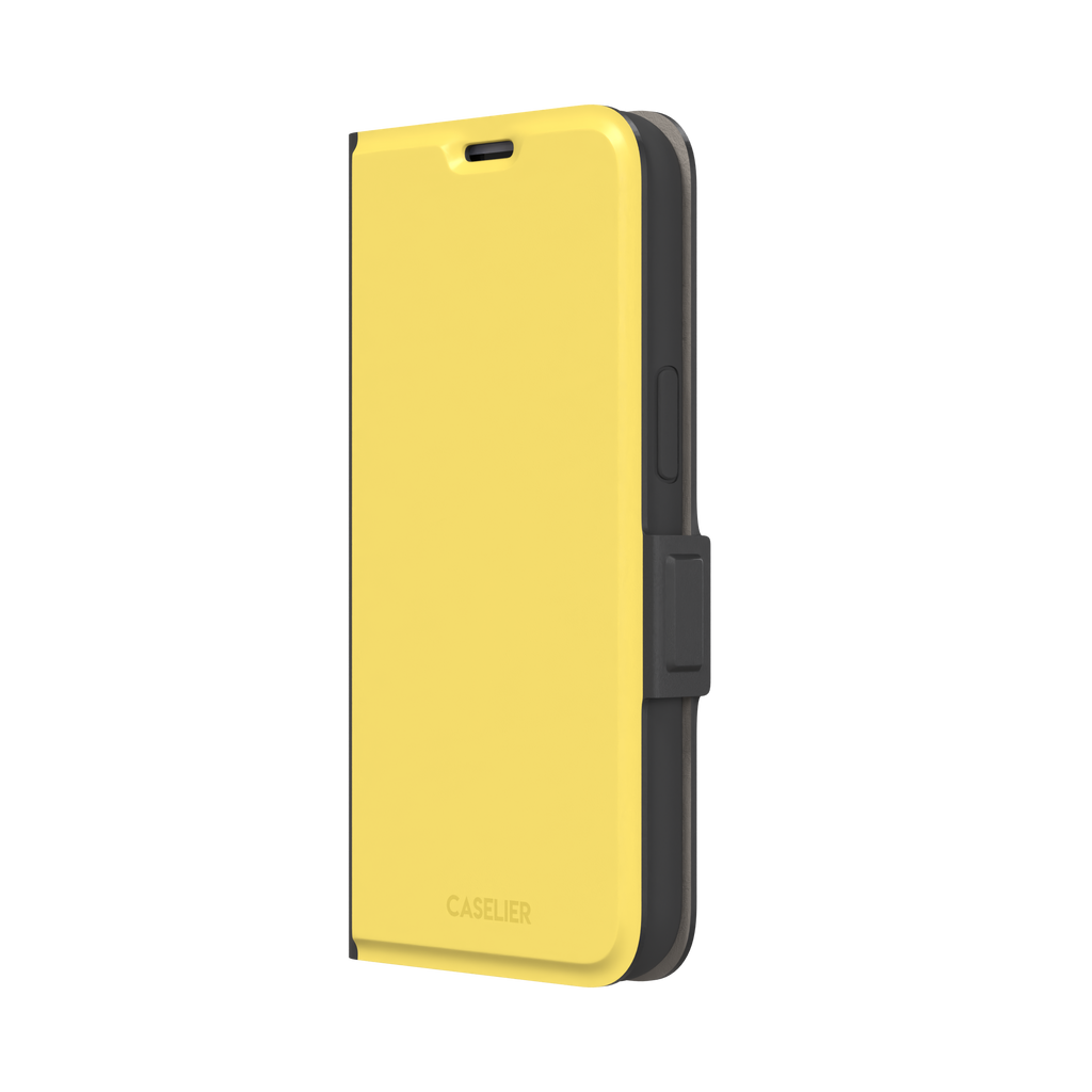 Solid warm yellow phone case, phone case by Caselier — wallet case, right view