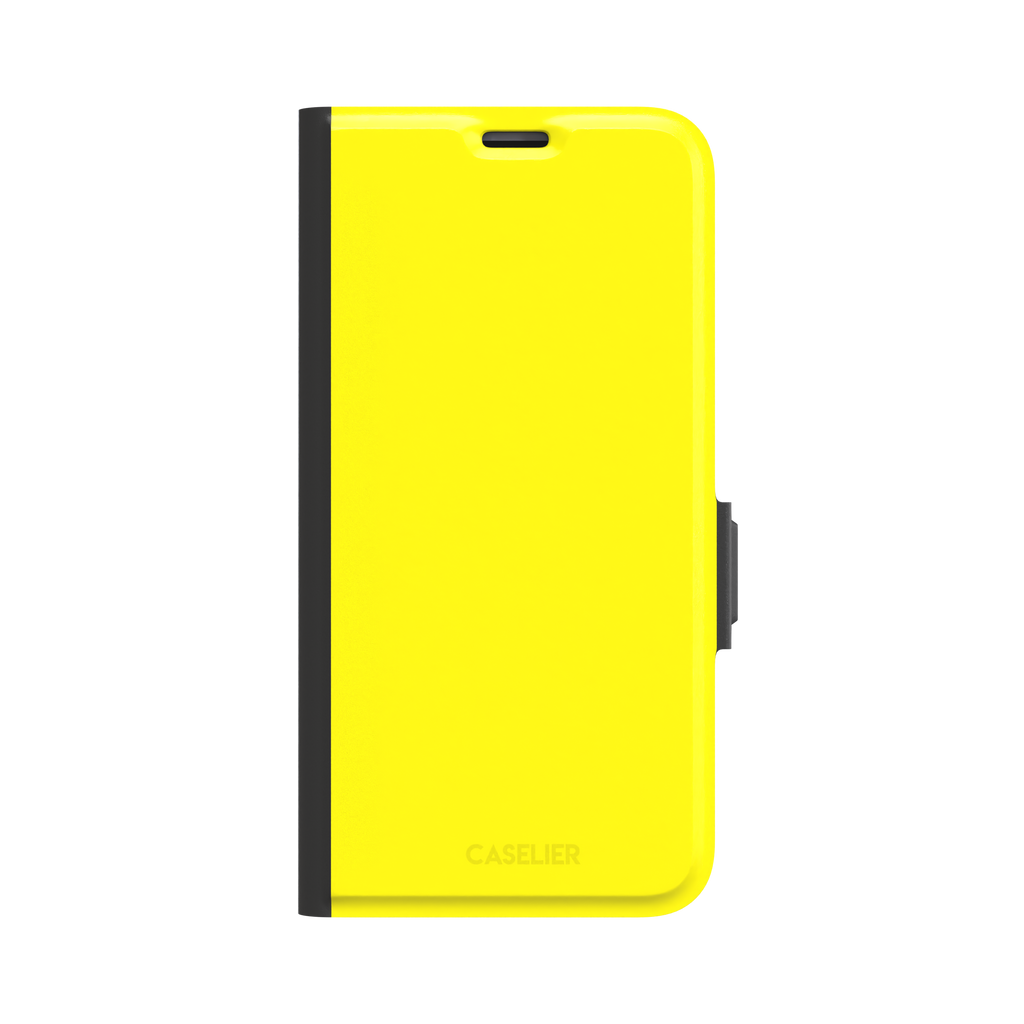 Solid neon yellow phone case color variant, phone case by Caselier — wallet case, front view
