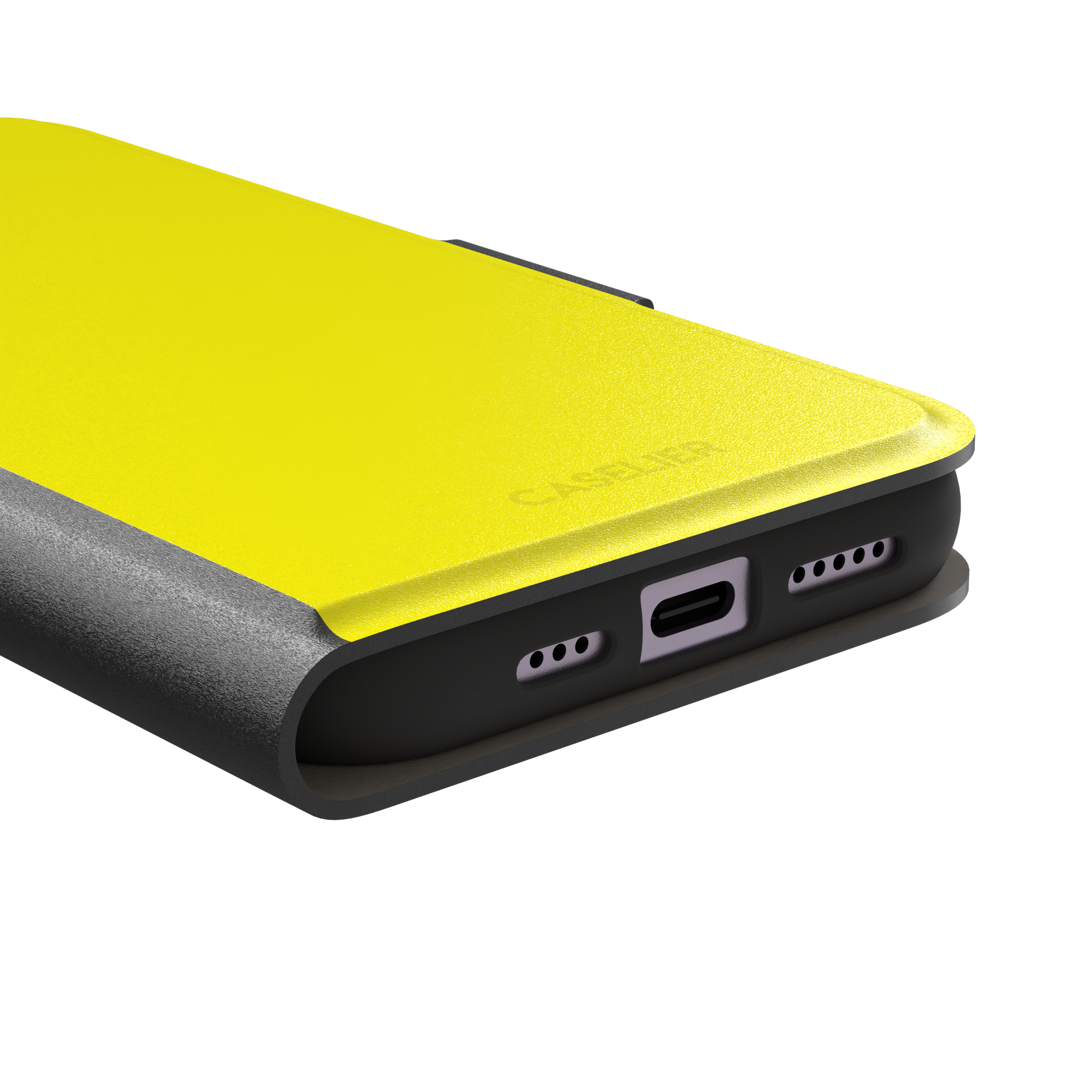 Solid neon yellow phone case color variant, phone case by Caselier — wallet case, charging port detail