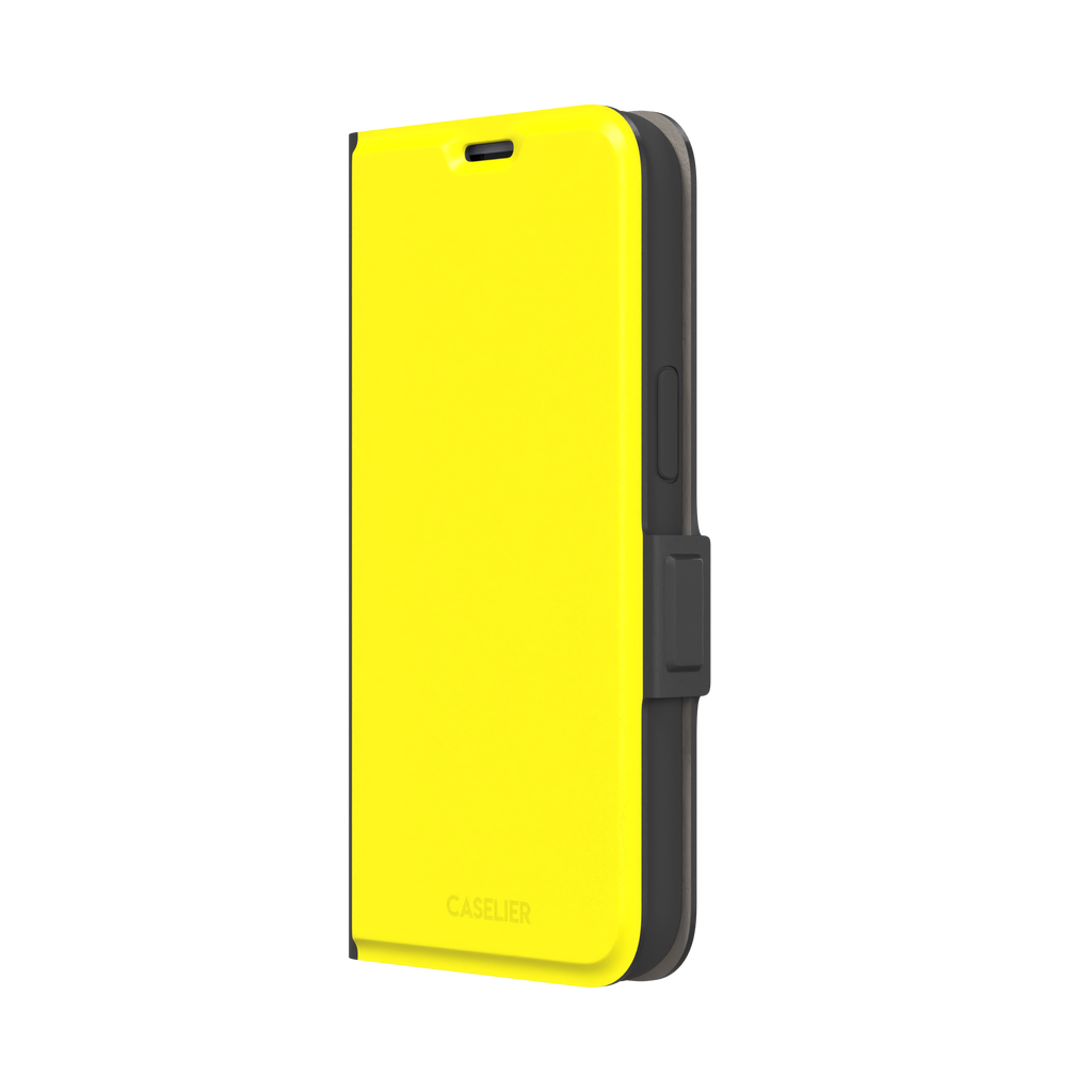 Solid neon yellow phone case color variant, phone case by Caselier — wallet case, right view