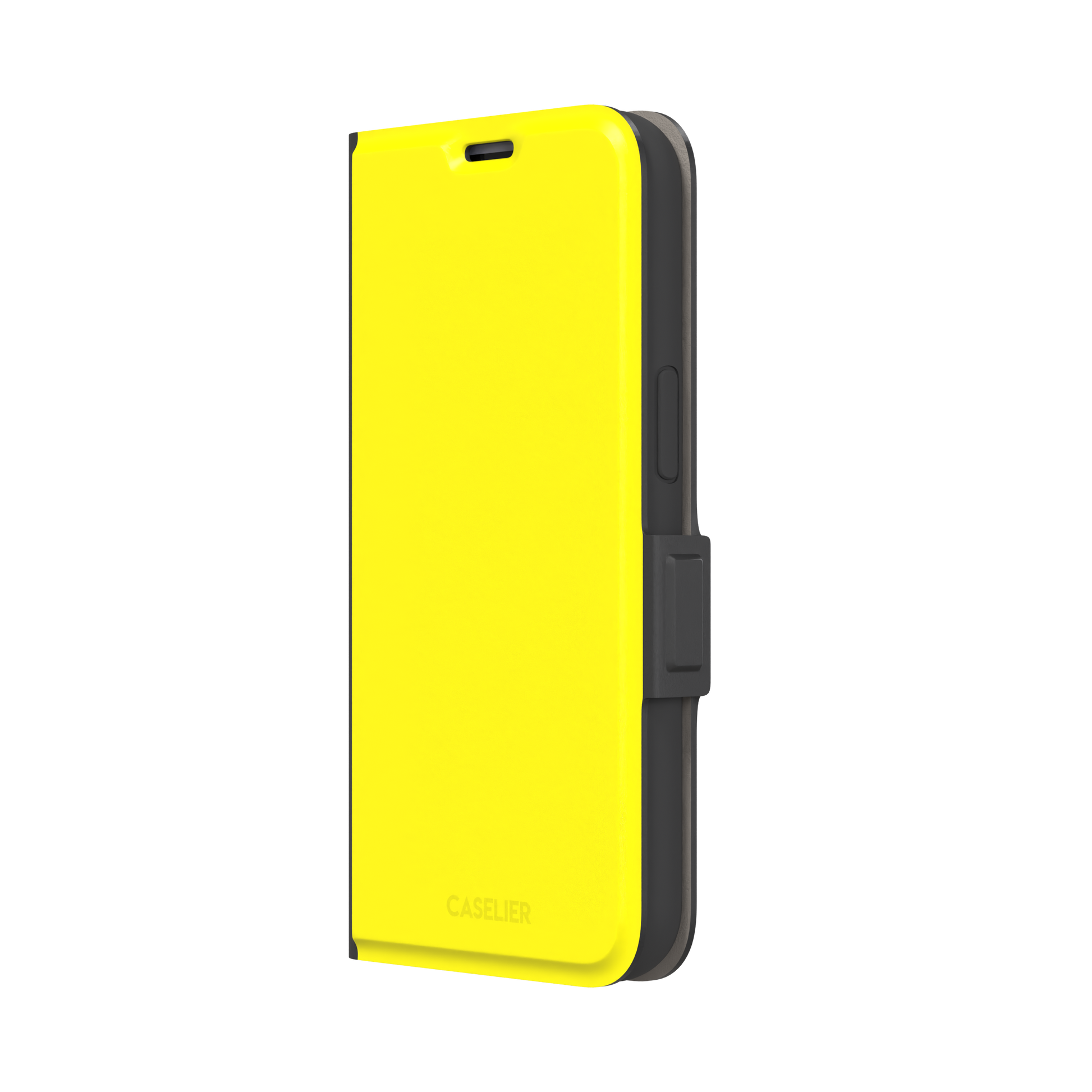 Solid neon yellow phone case color variant, phone case by Caselier — wallet case, right view