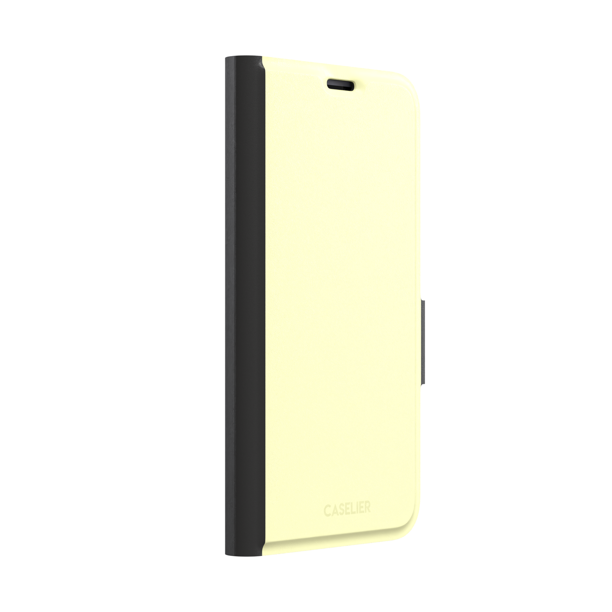 Solid pale cream-yellow phone case color variant, phone case by Caselier — wallet case, left view