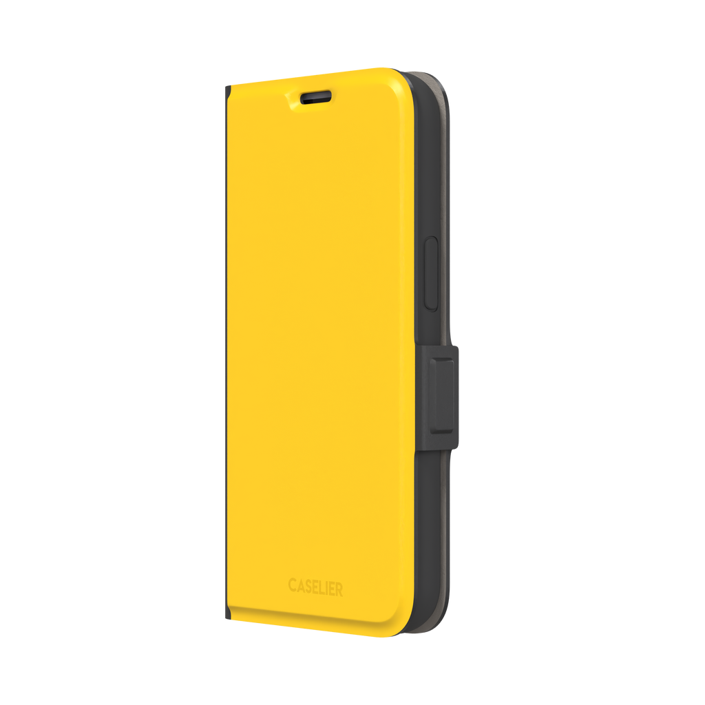 Solid amber-yellow phone case color variant, phone case by Caselier — wallet case, right view