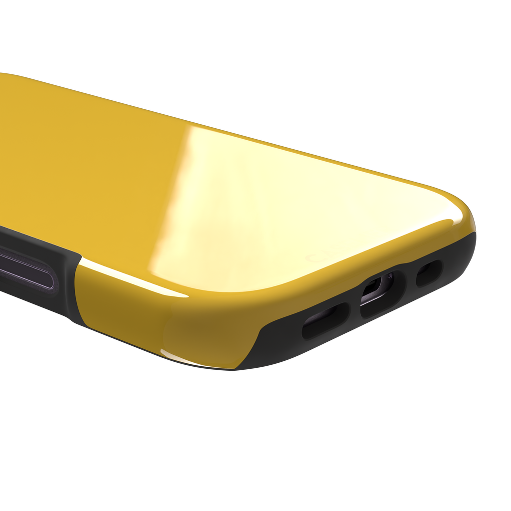 Solid golden-yellow phone case color variant, phone case by Caselier — tough case, charging port detail