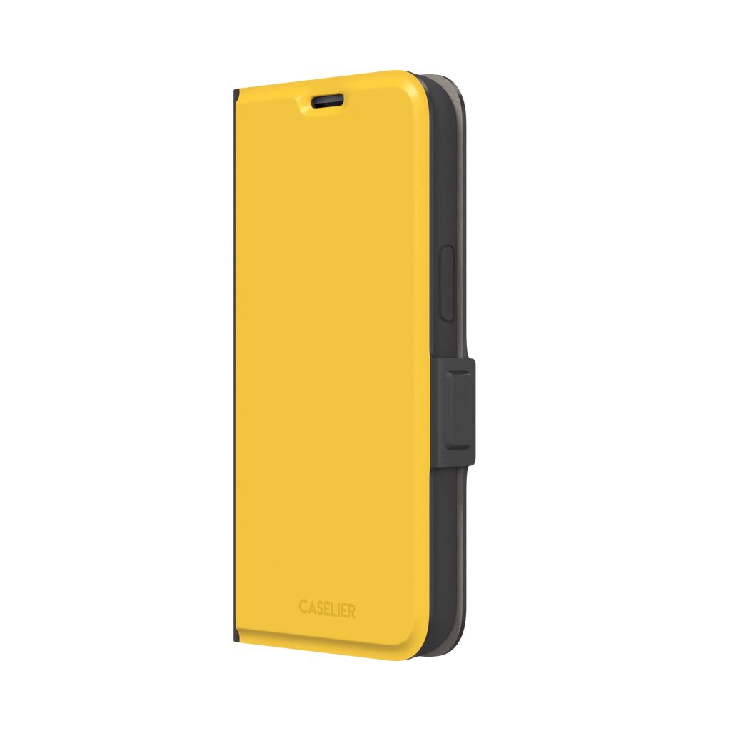 Solid golden-yellow phone case color variant, phone case by Caselier — wallet case, right view