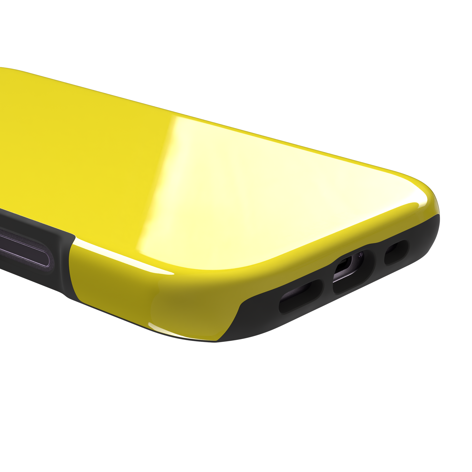 Solid bright yellow phone case color variant, phone case by Caselier — tough case, charging port detail