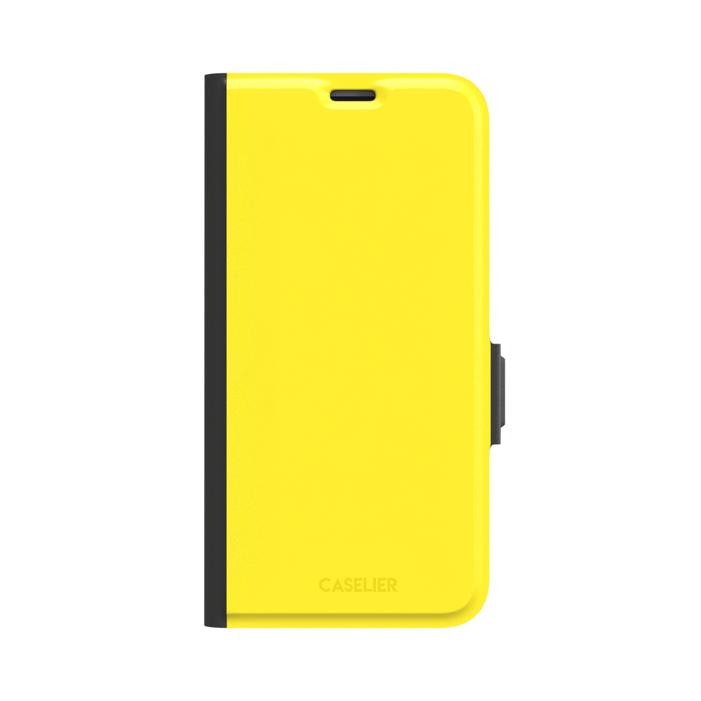 Solid bright yellow phone case color variant, phone case by Caselier — wallet case, front view