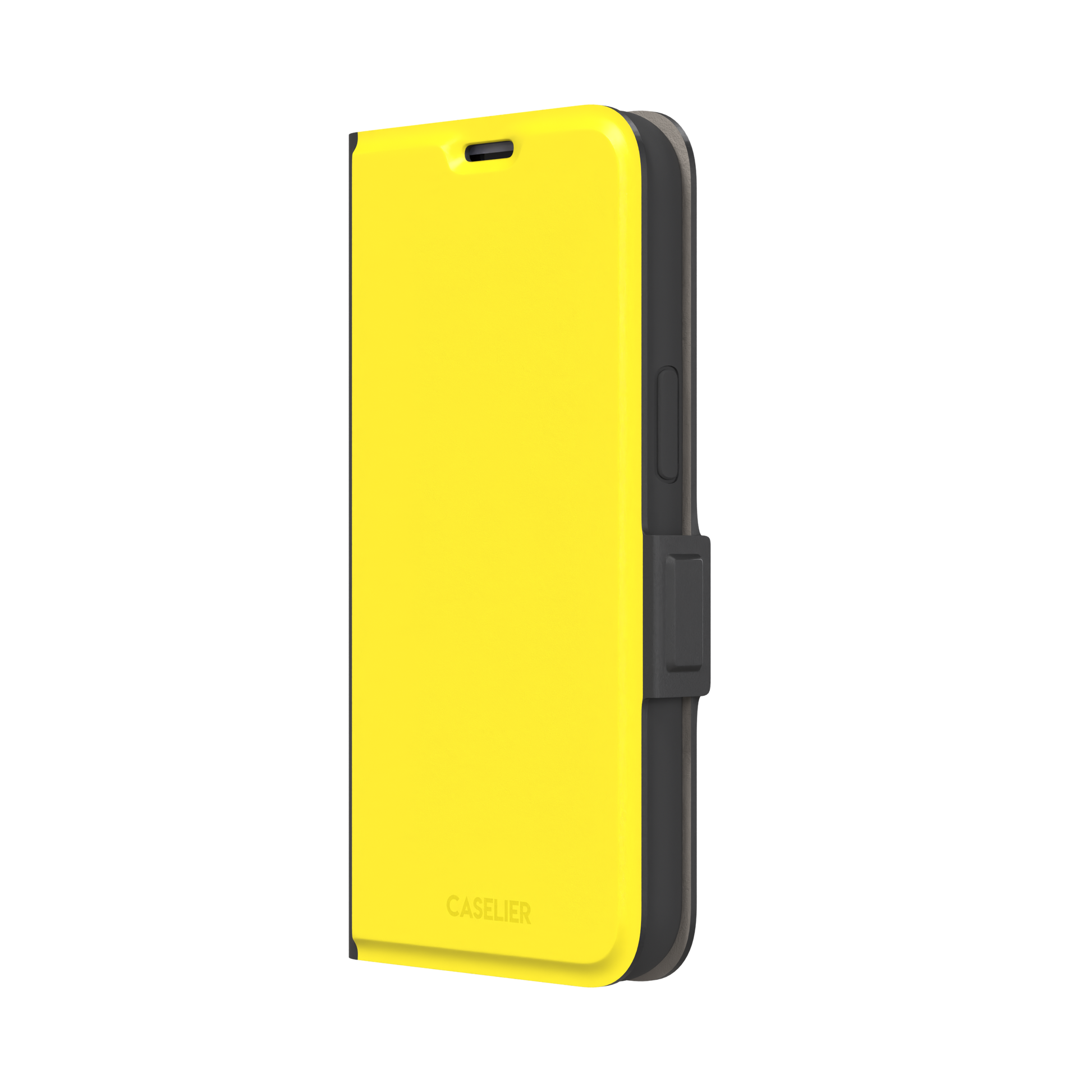 Solid bright yellow phone case color variant, phone case by Caselier — wallet case, right view