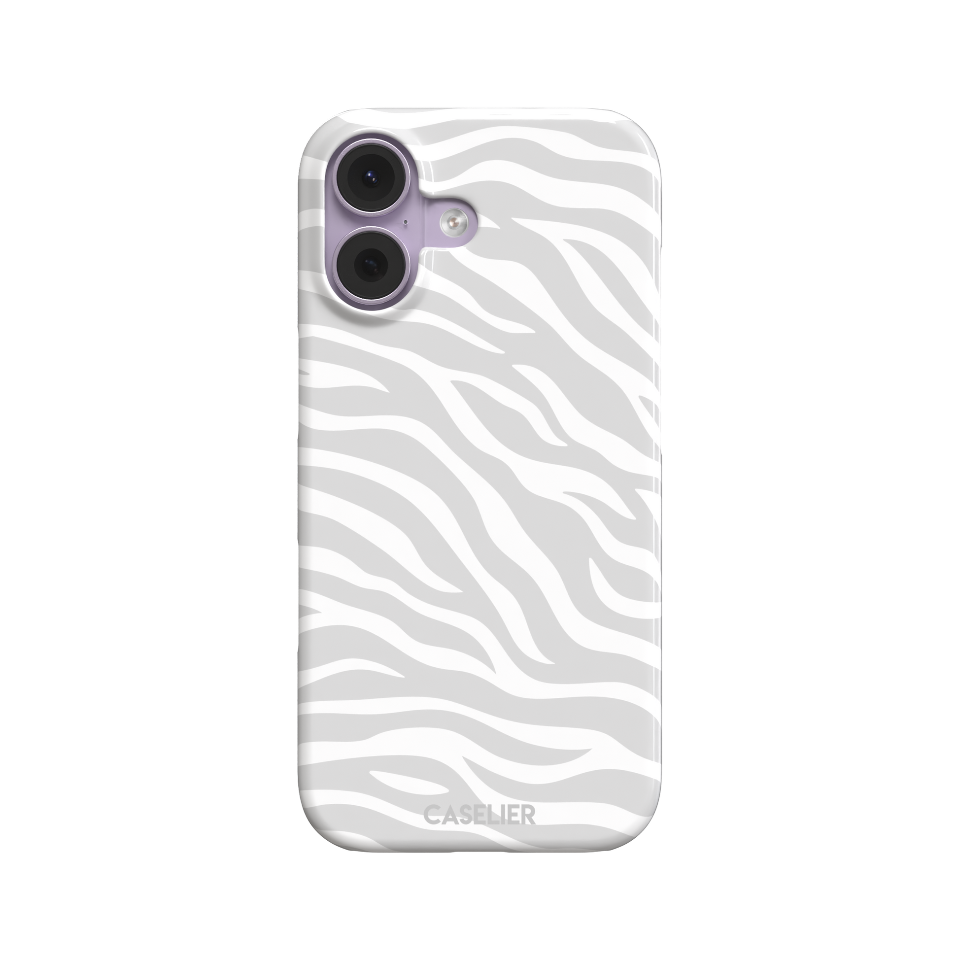 White on light grey zebra stripe phone case with all-over horizontal wave pattern, phone case by Caselier — snap case, front view
