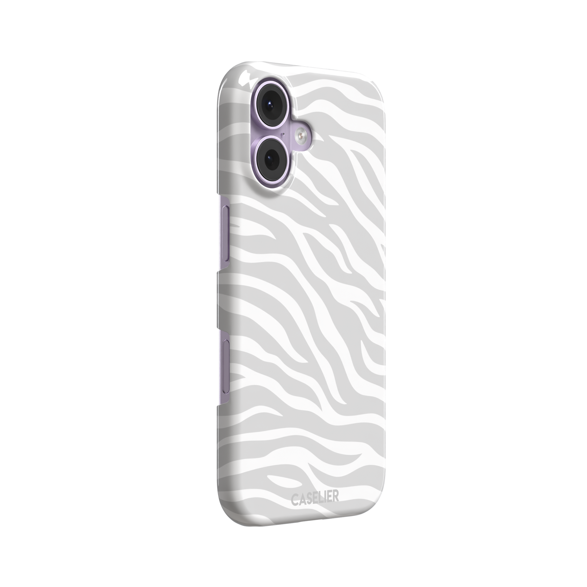 White on light grey zebra stripe phone case with all-over horizontal wave pattern, phone case by Caselier — snap case, left view