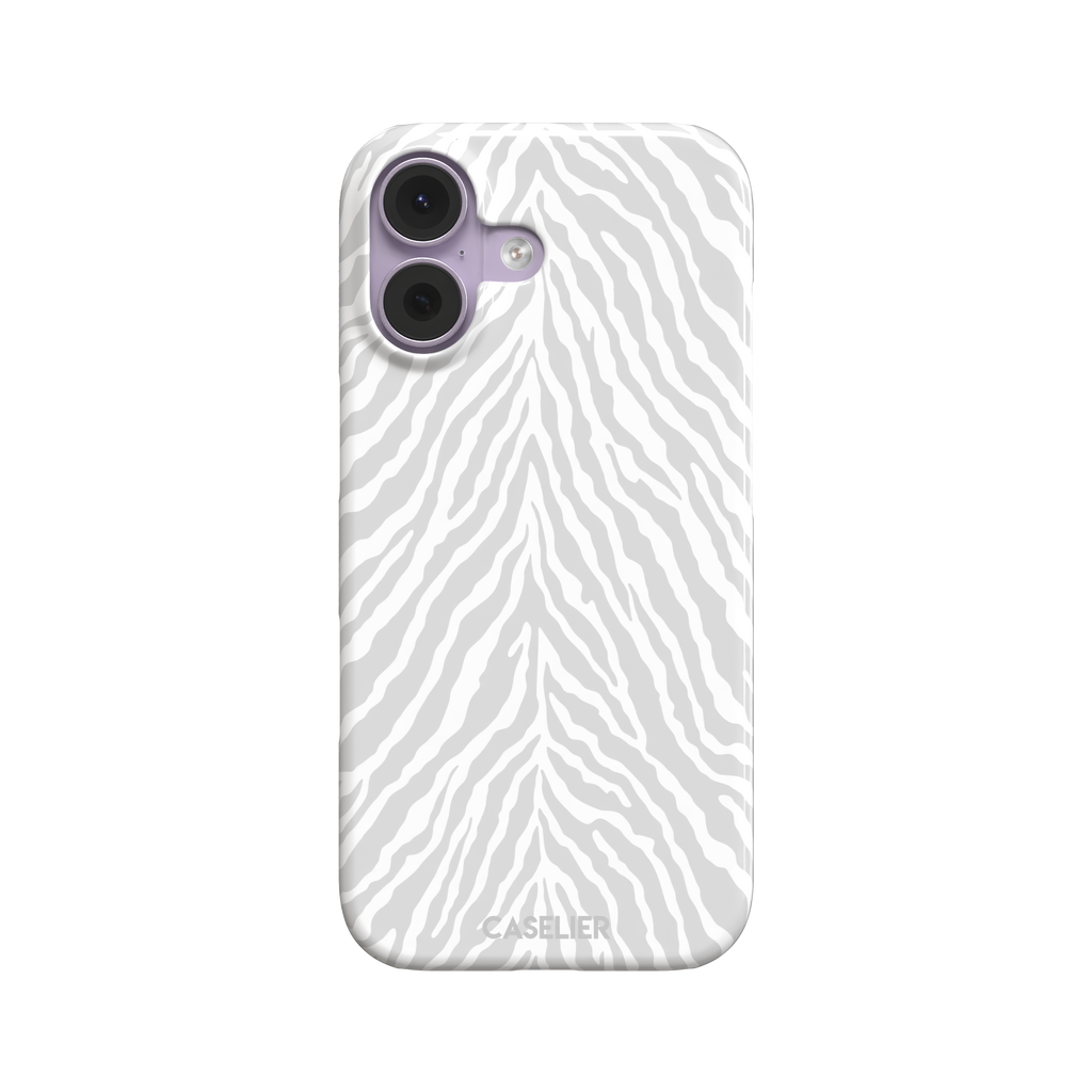 White on light grey zebra stripe phone case with soft tonal pattern, phone case by Caselier — snap case, front view