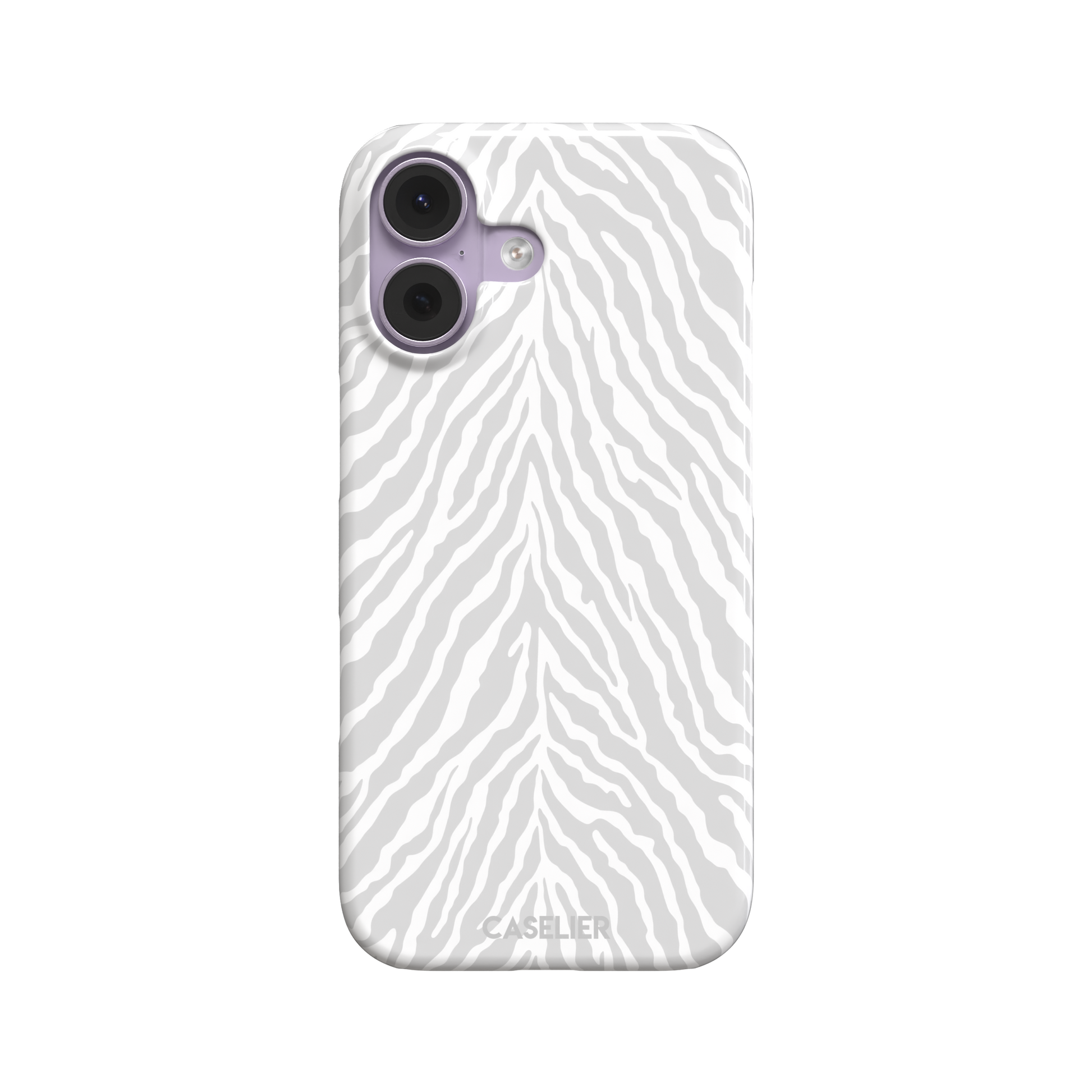 White on light grey zebra stripe phone case with soft tonal pattern, phone case by Caselier — snap case, front view