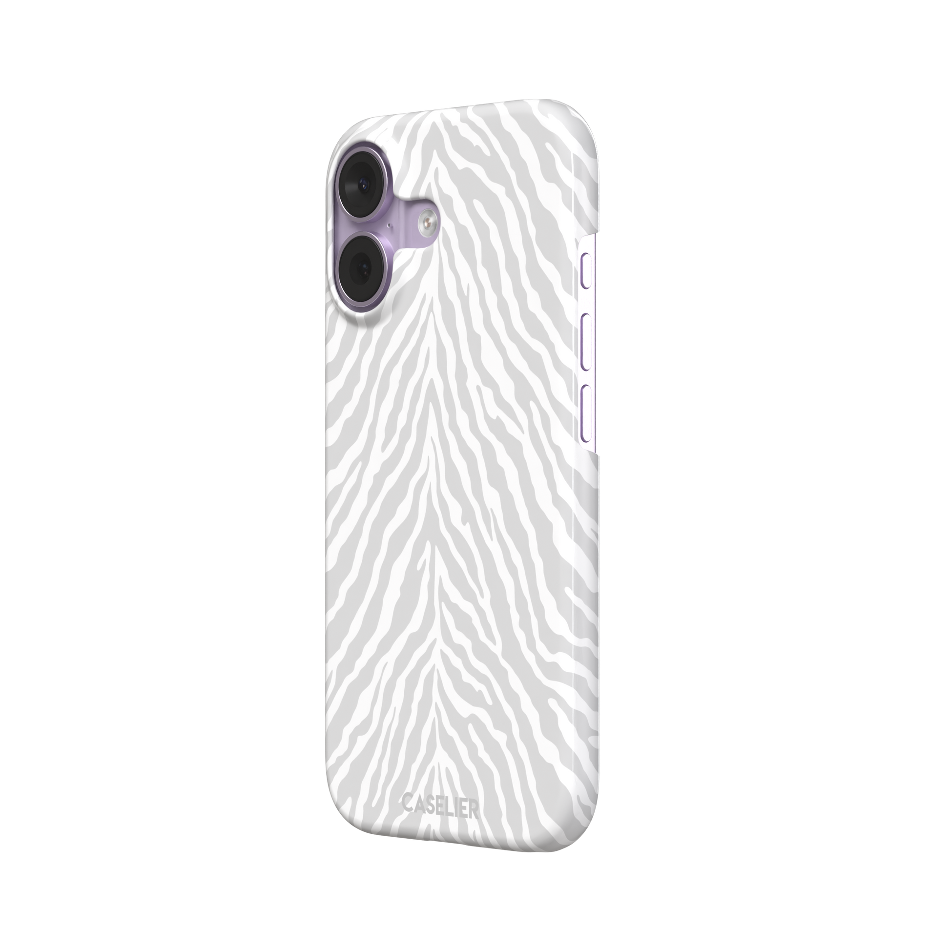 White on light grey zebra stripe phone case with soft tonal pattern, phone case by Caselier — snap case, right view