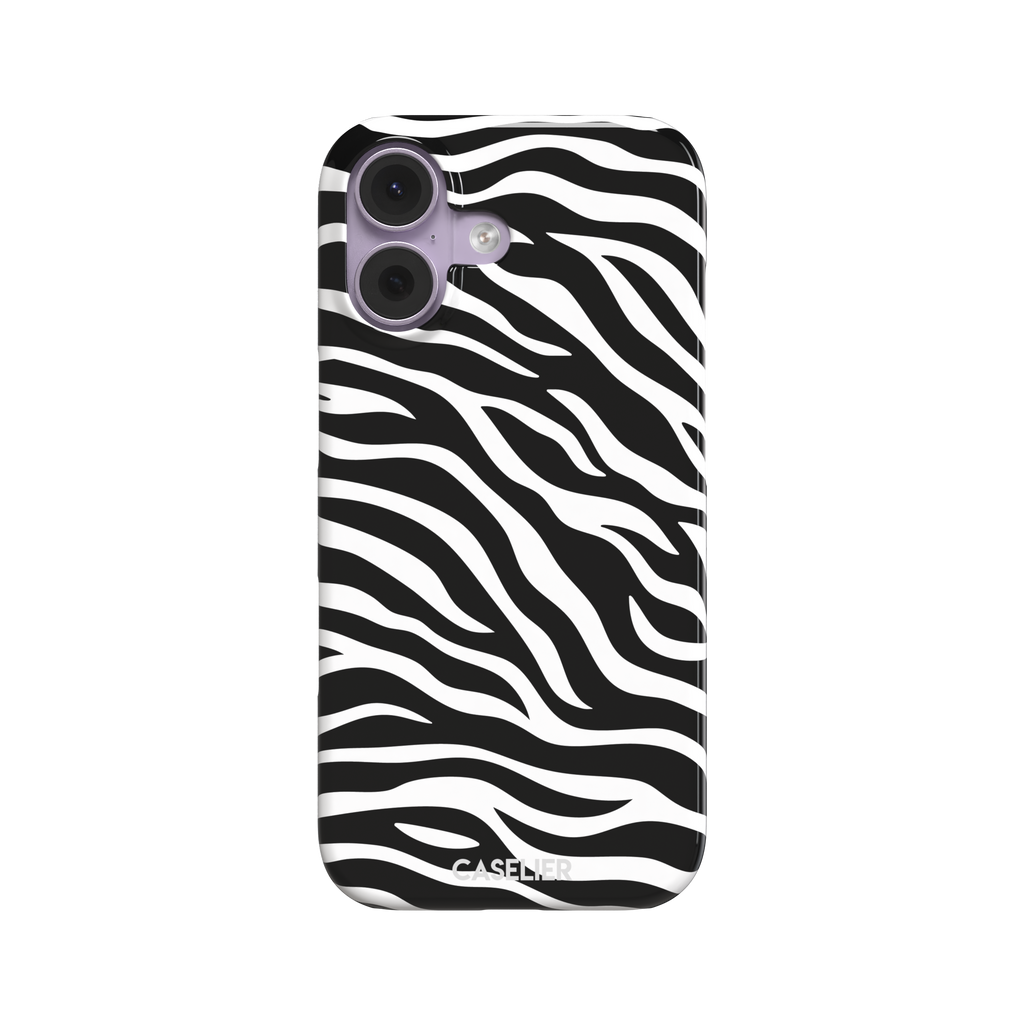 Black and white zebra stripe phone case with all-over horizontal wave pattern, phone case by Caselier — snap case, front view