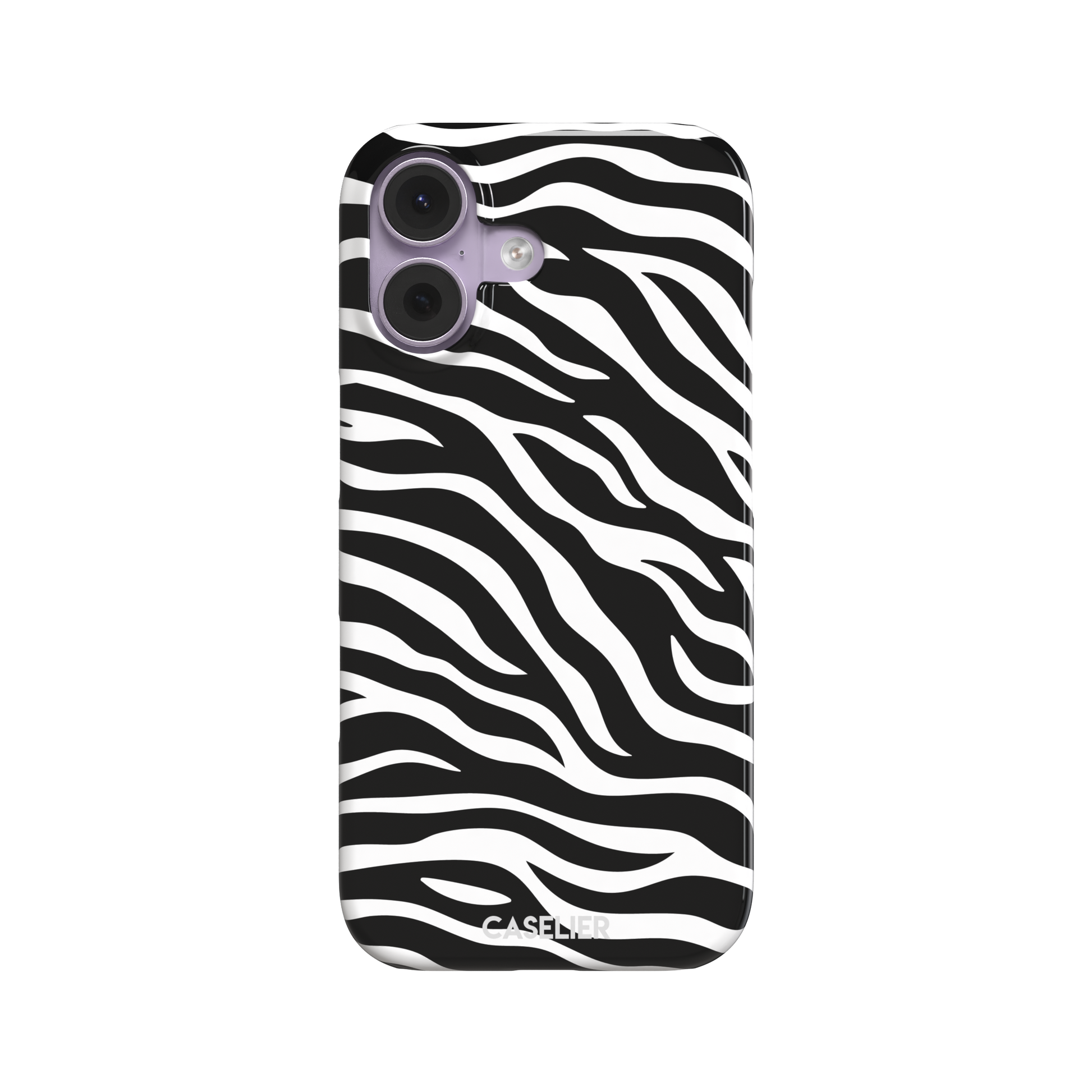 Black and white zebra stripe phone case with all-over horizontal wave pattern, phone case by Caselier — snap case, front view