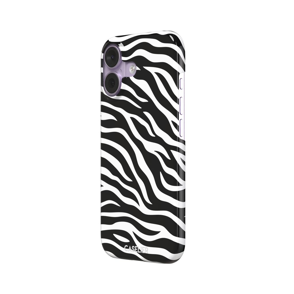Black and white zebra stripe phone case with all-over horizontal wave pattern, phone case by Caselier — snap case, right view