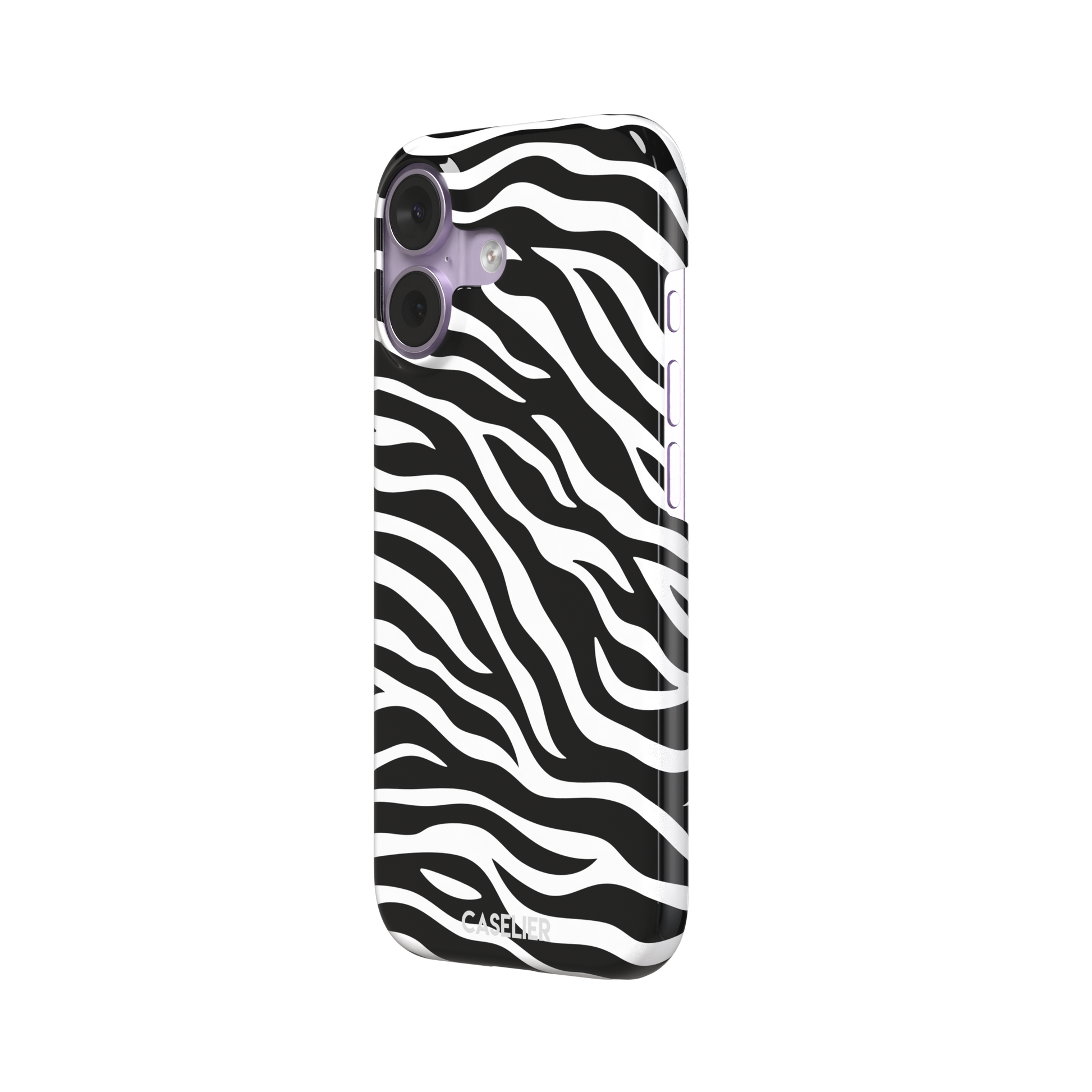 Black and white zebra stripe phone case with all-over horizontal wave pattern, phone case by Caselier — snap case, right view