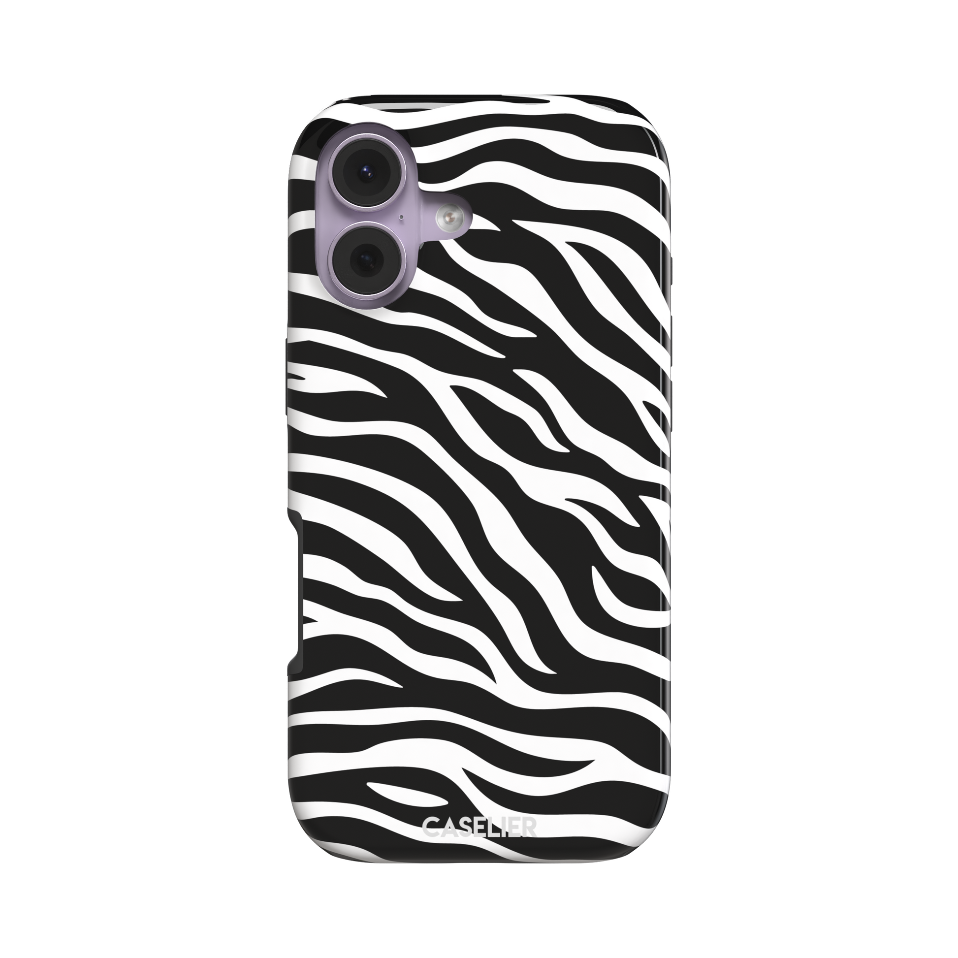 Black and white zebra stripe phone case with all-over horizontal wave pattern, phone case by Caselier — tough case, front view