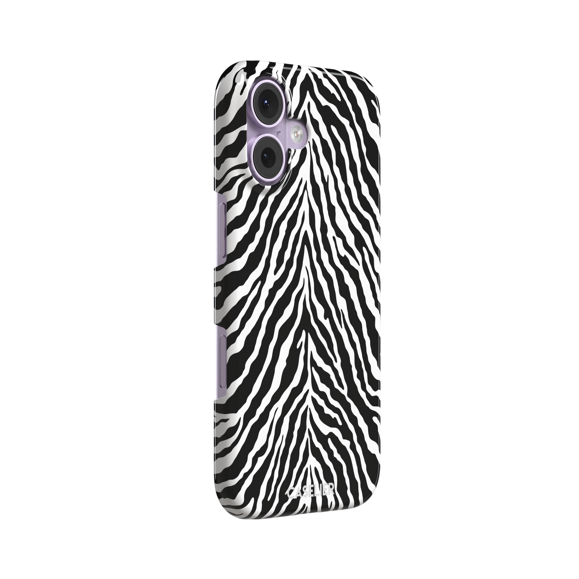 Black and white zebra stripe phone case with symmetrical radiating pattern, phone case by Caselier — snap case, left view