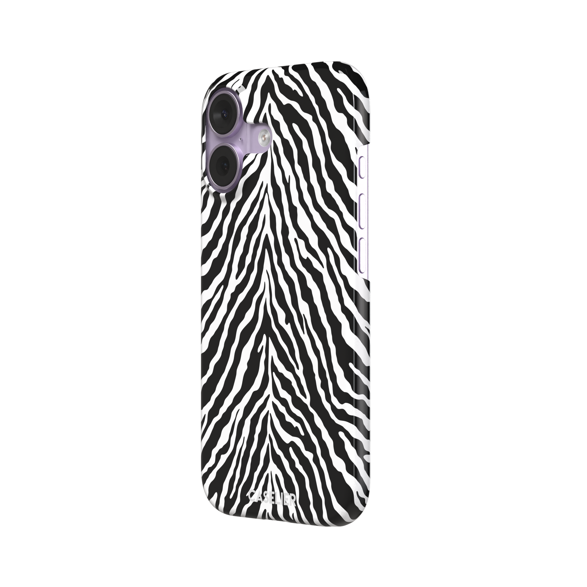 Black and white zebra stripe phone case with symmetrical radiating pattern, phone case by Caselier — snap case, right view