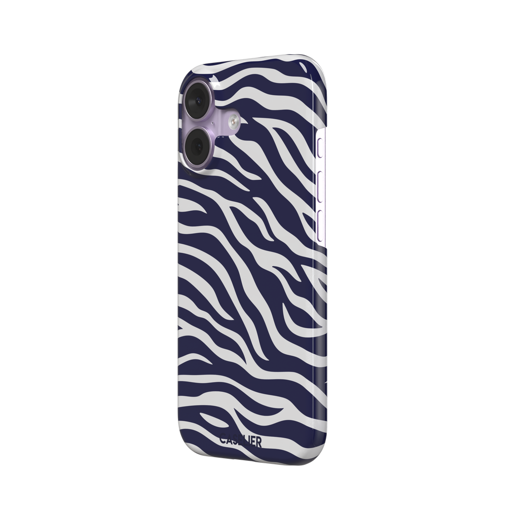 Navy blue and white zebra stripe phone case with all-over horizontal wave pattern, phone case by Caselier — snap case, right view